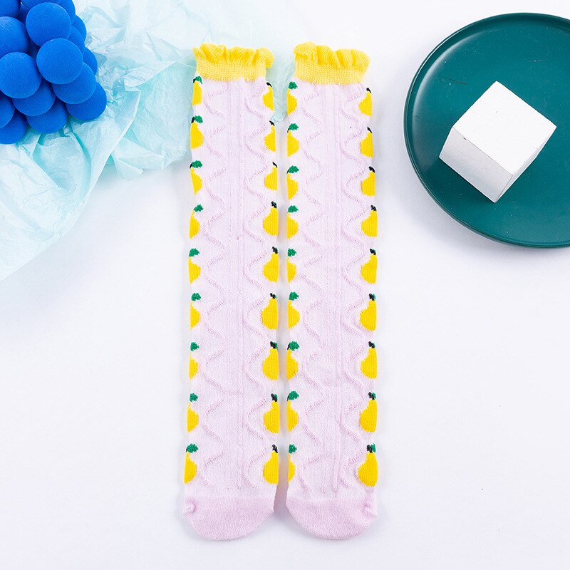 Ruffle Baby Meisjes Lange Sokken Leuke Fruit Mesh Ademend Kids Kinderen Sokken Zachte Baby Peuter Vloer Sokken
