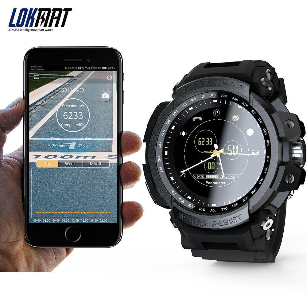 LOKMAT SmartWatch Sport Schrittzähler Bluetooth 50M Wasserdichte Informationen Erinnerung Digitalen Männer Smart Uhr Für Ios Und Android