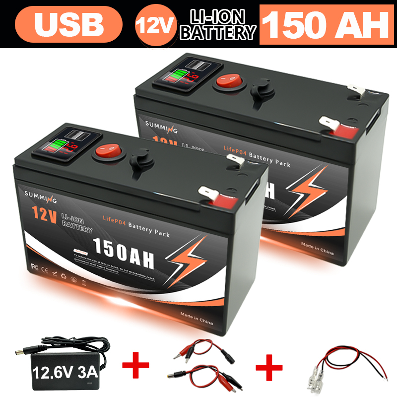 12V 150Ah Lithium LiFeP04 Batterie zum Solarladen, Fischfinder Marine Outdoor Camping Off-Grid-Anwendungen mit USB-Anschluss
