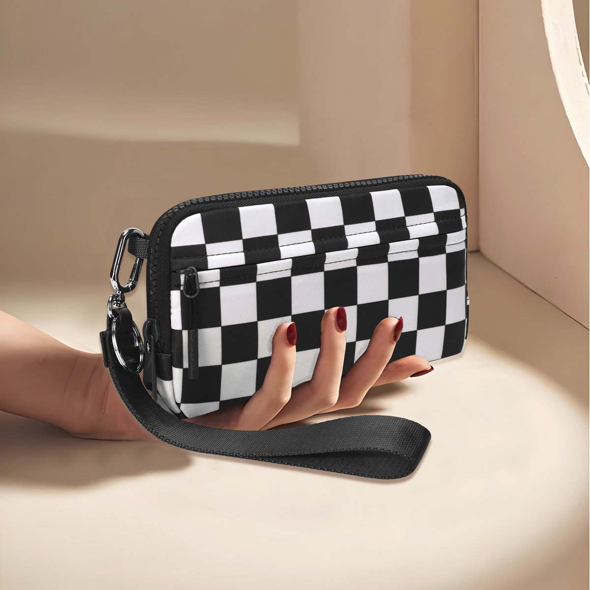 DOYOGI Portafogli da polso da donna Portafoglio trapuntato in nylon con 3 cerniere, carta di credito da viaggio, porta cellulare, portamonete