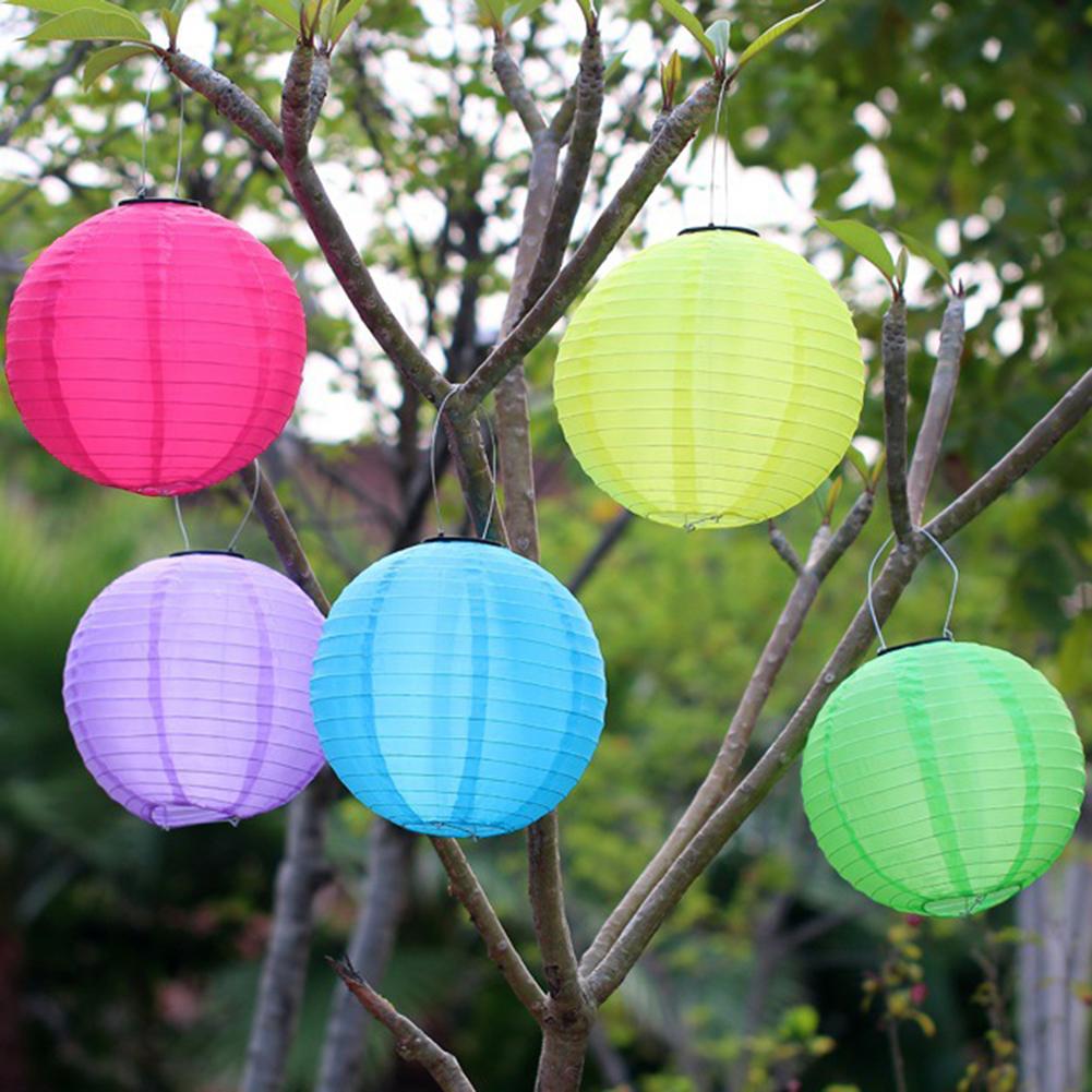 Farolillo chino redondo de papel Led, luces de bola, lampiones para , boda, cumpleaños, bricolaje, lámpara colgante Solar,