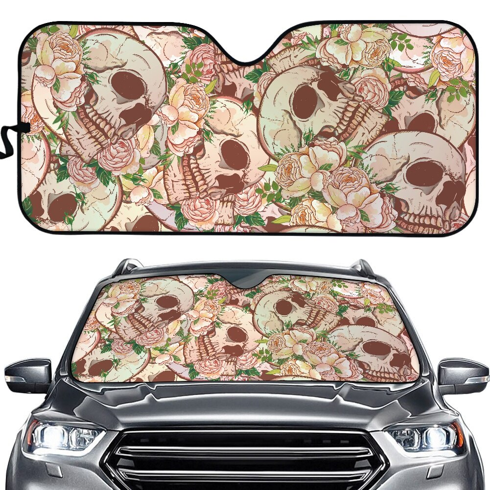 Bloem Schedel 3D Print Autoruit Anti-Uv Cover Fold-Up Zonnescherm Voor Auto Voorruit Beschermen Solar Zonneklep auto Accessoires: Rood