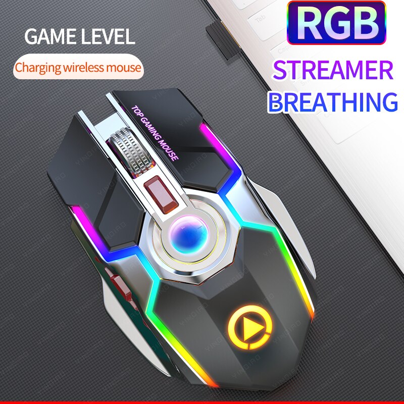 Wireless Gaming Mouse 2400 DPI Rechargeable Adjustable 7 Color Backlight Breathing Gamer Mouse Game Mice for PC Laptop
