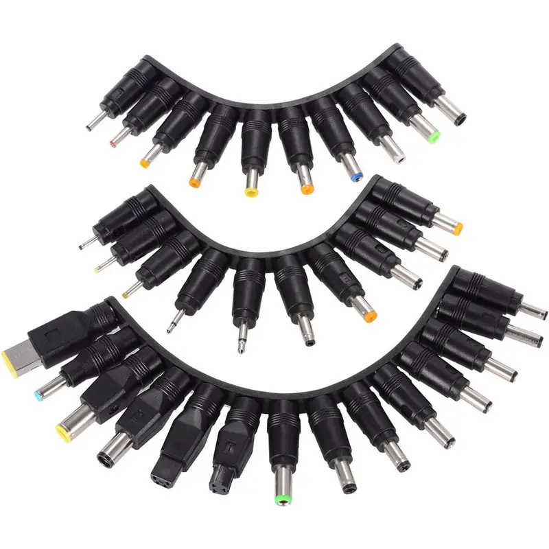 34 pieces universal 5,5mm x 2,1mm dc adapter plug adapter multifunctional all computer mains plug socket kit connection kit