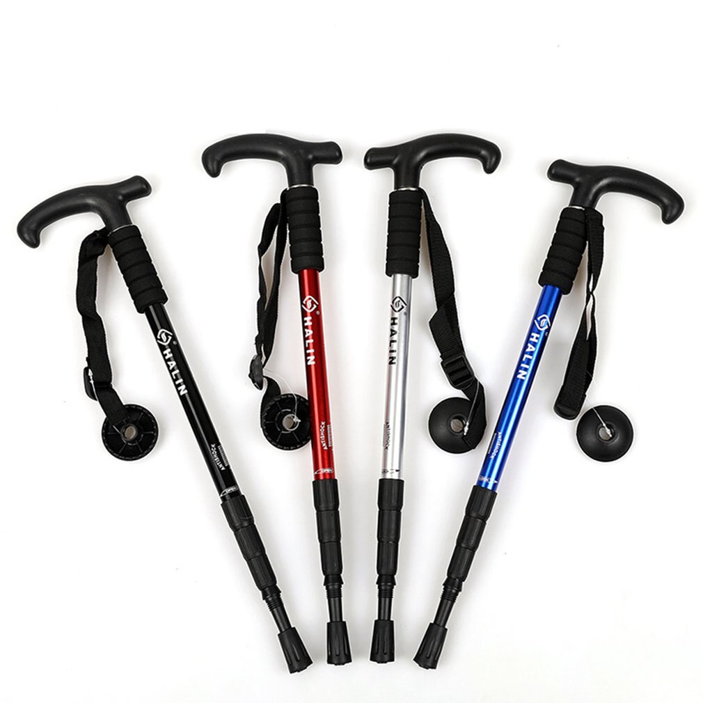 Lightweight Adjustable Trekking Poles Aluminum Alloy 4 Section Anti-Shock Hiking Canes Outdoors Telescopic Walking Hiking Sticks