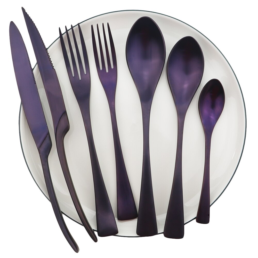 Paars Restaurant Herbruikbare Servies Set Metalen Bestek Set Rvs Keuken Servies Mes Vork Lepel Set