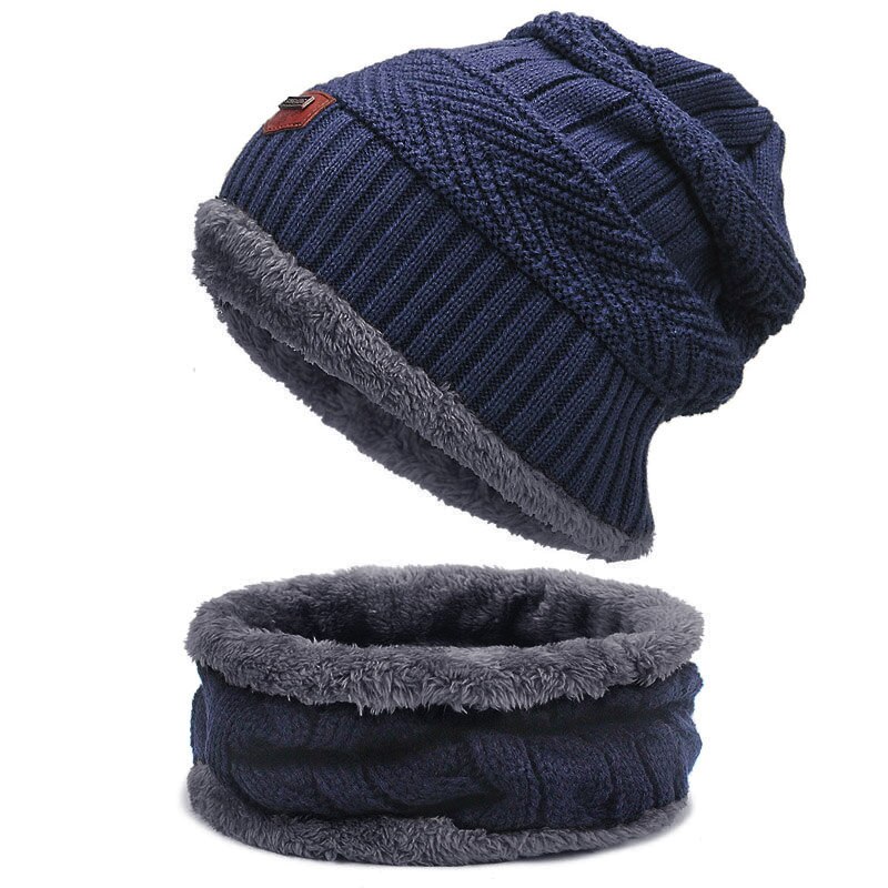 Conjunto de gorro y bufanda para hombre y mujer, gorros tejidos de felpa cálida, de Color puro, para otoño e invierno, Unisex: D