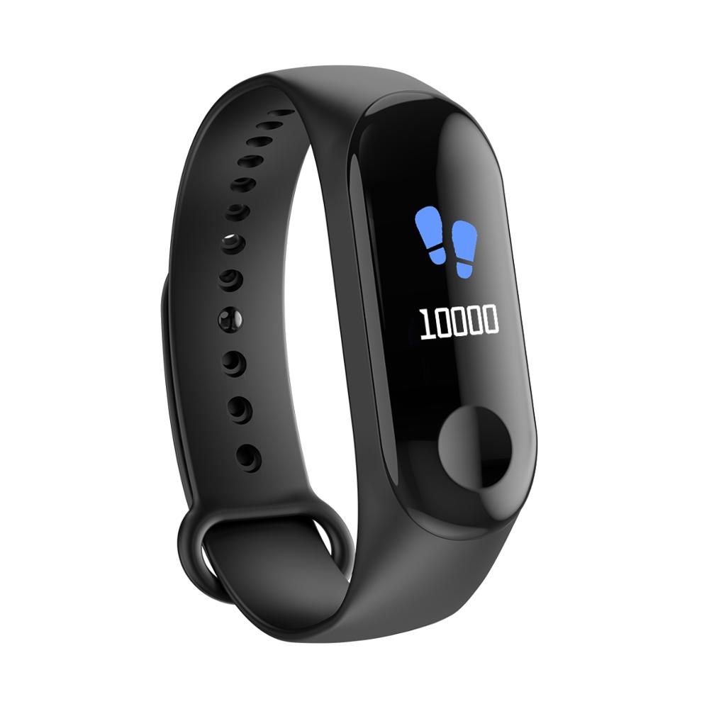 Reloj inteligente M3 para hombre y mujer pulsera multifunción con Bluetooth, rastreador de ritmo cardíaco, resistente al agua,: Black