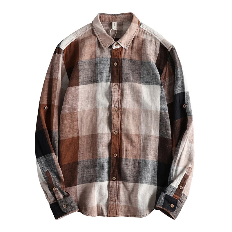 lin européen et américain grand Plaid jeunesse chemise ins polyvalent à manches longues décontracté homme haut 0599