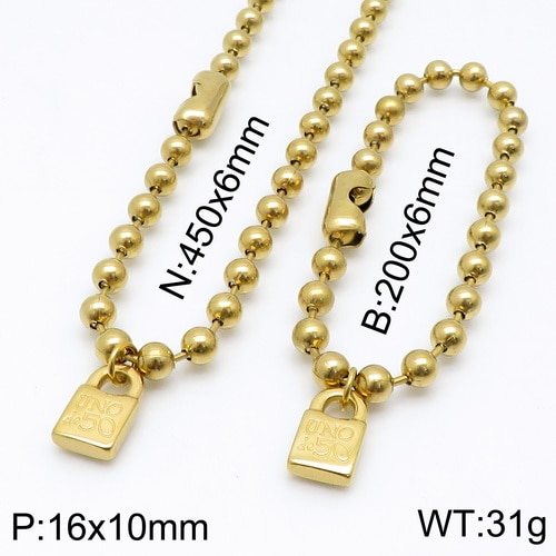 femmes hommes couleur argent or acier inoxydable serrure ronde clé Uno 50 boule perle Bracelet collier ensembles de bijoux