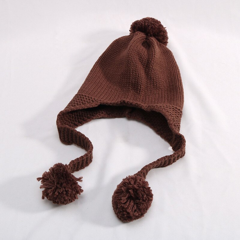 Kinderen wintermuts schattige pompon gebreide babymutsen effen kleur bescherm oorkap voor kinderen jongens meisjes warme benaie: Bruin