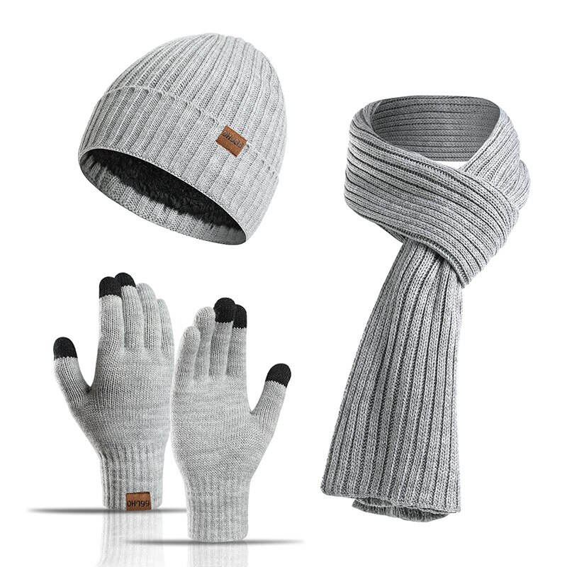 3 pice / sæt varm strikket tørklæde handsker hat sæt kvindelig cirkel hals skærm touch finger temperament varm beanie tørklæder handske bomuld