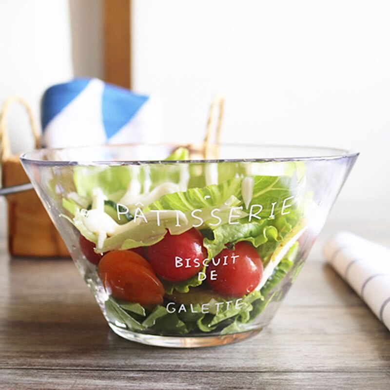 Glass salatbolle stor blandeskål frukt grønnsak display tallerken snack dessert glass bolle for hjemmefest middagsservise