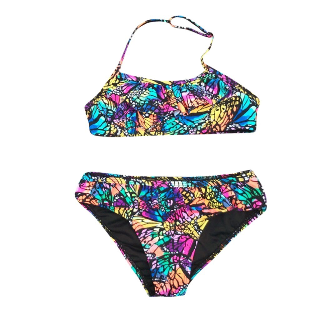 Children's Bikini Girls Frill Color Butterfly Polyester Casual Daily Print Split Swimsuit Girls Bikini Girls Swimwear