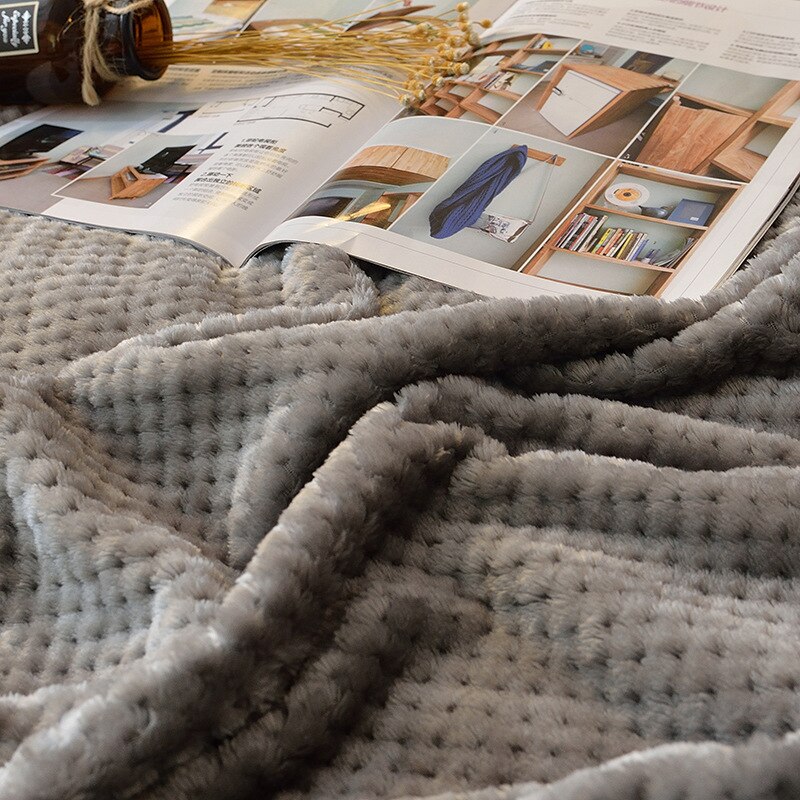 Luxury Blanket Bedspread Waffle Pattern Gray Bedspread Flannel Throws Solid Color Spring Summer Bedspread Blanket for Bed