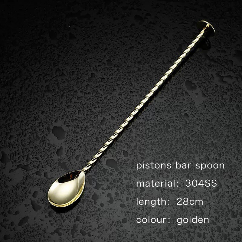 Bar Soul-cuchara especial para cóctel mojito, cuchara mezcladora de acero inoxidable con función de machacado, herramientas profesionales de Bartender: 28cm golden