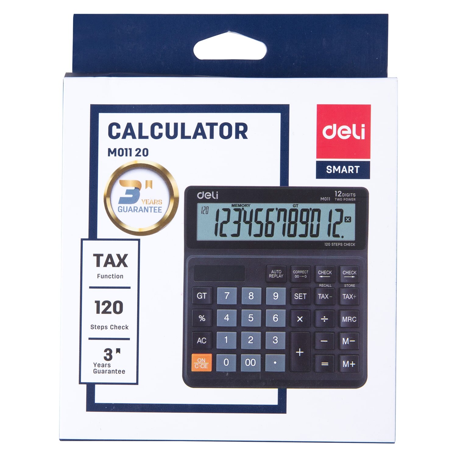 DELI EM01120 Calculator 12 digits 120 steps check correct function dual power auto off large screen desktop office calculators