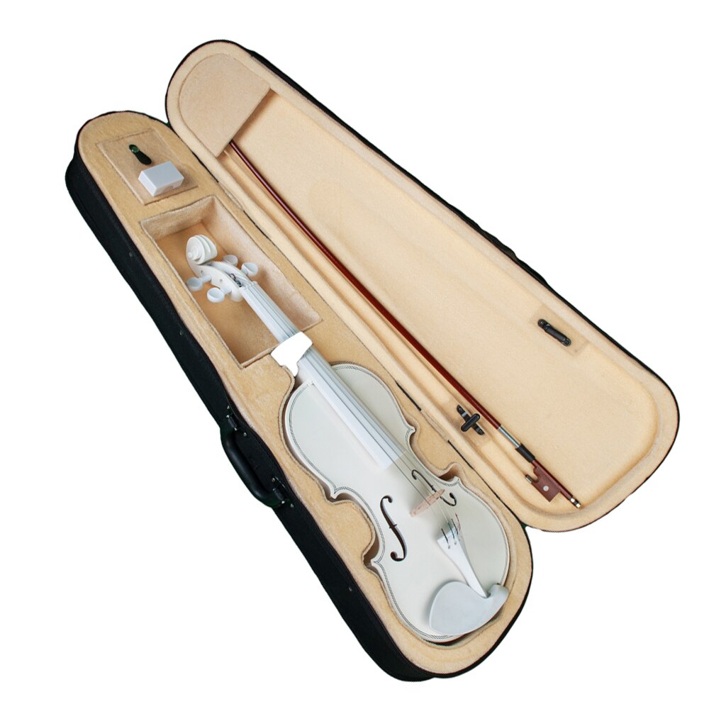 Acoustic White Violin Fiddle Set， Full Size Maple Spruce with Case Bow Rosin for Music Practicing