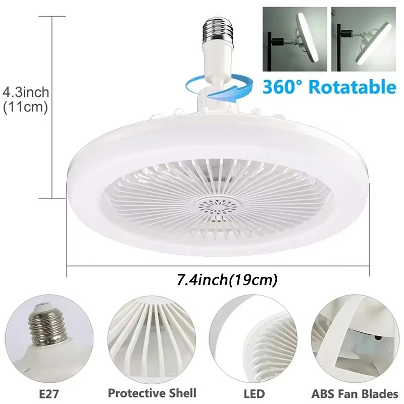 Telecomando a risparmio energetico lampada da soffitto a portato 85-265V per soggiorno telecamera da letto rumore inferiore muto E27 base 2 in 1 ventole luce