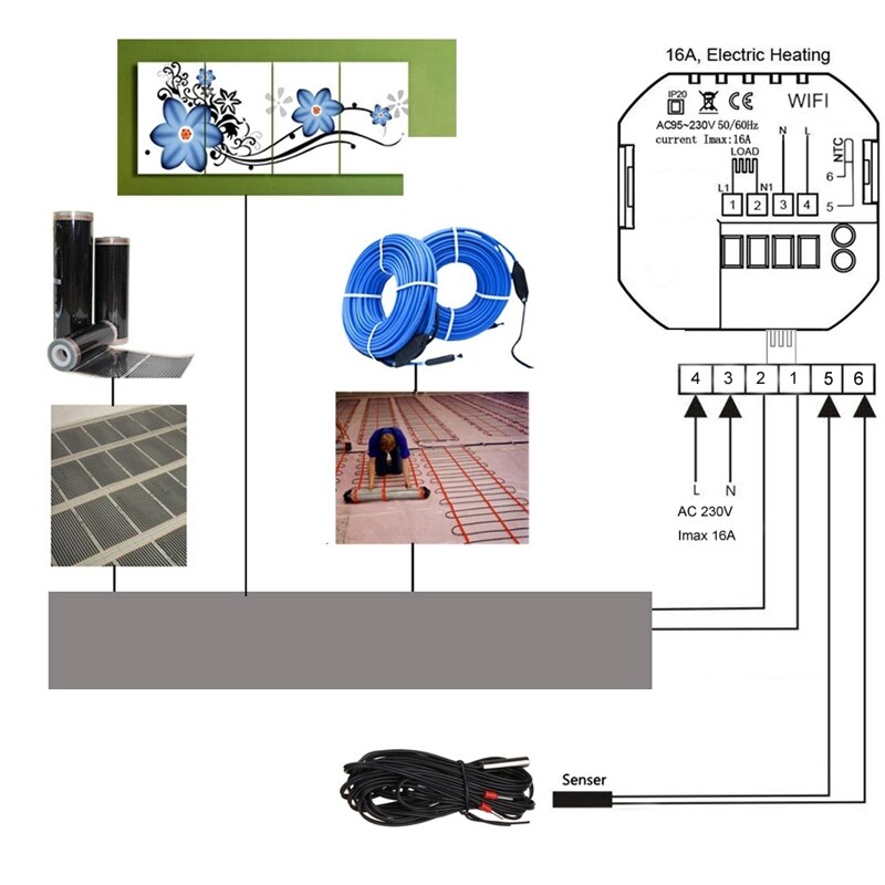 Hy603 -2Wifi Remote Control Black Electrical Underfloor Heating and Infrared Panel Digital Wifi Thermostat
