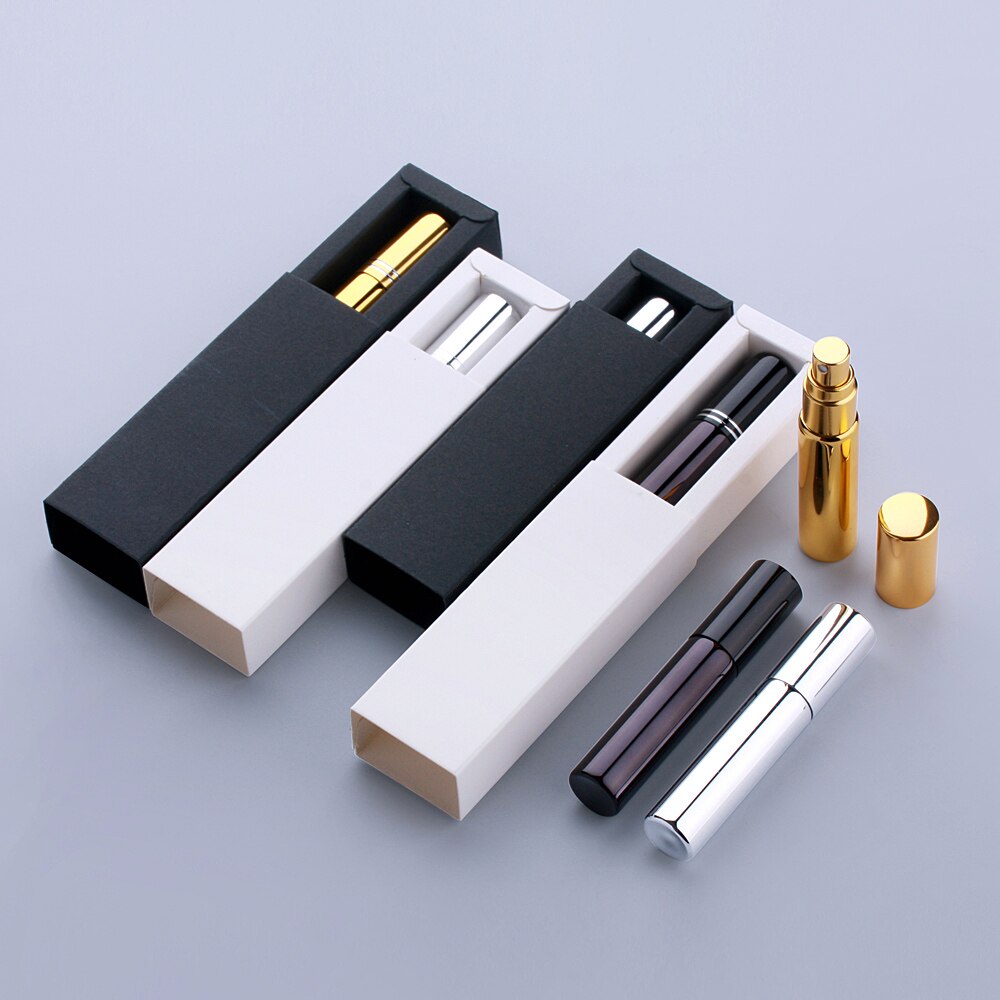 Parfum Fles 10Ml Met Verpakking Doos Goud Zilver Zwart Glazen Spuitfles Sample Clear Glazen Flesjes Draagbare Parfums Verstuiver