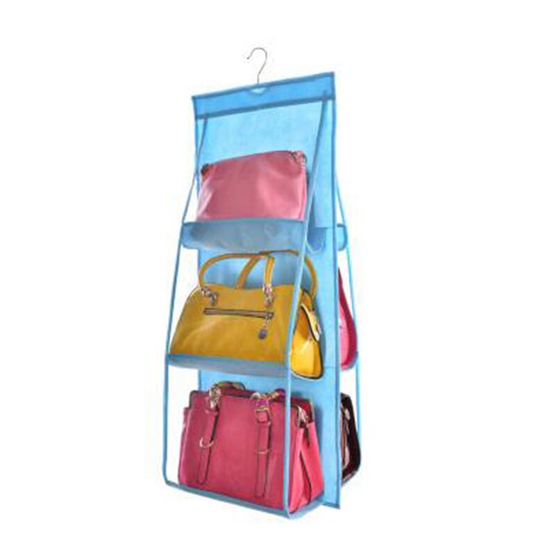 Double-Sided Six-layer Bag Hanging Bag Nonwoven Fabric Hanging Handbag Hanging Storage Bag Multilayer Dustproof Hanging Bag: blue