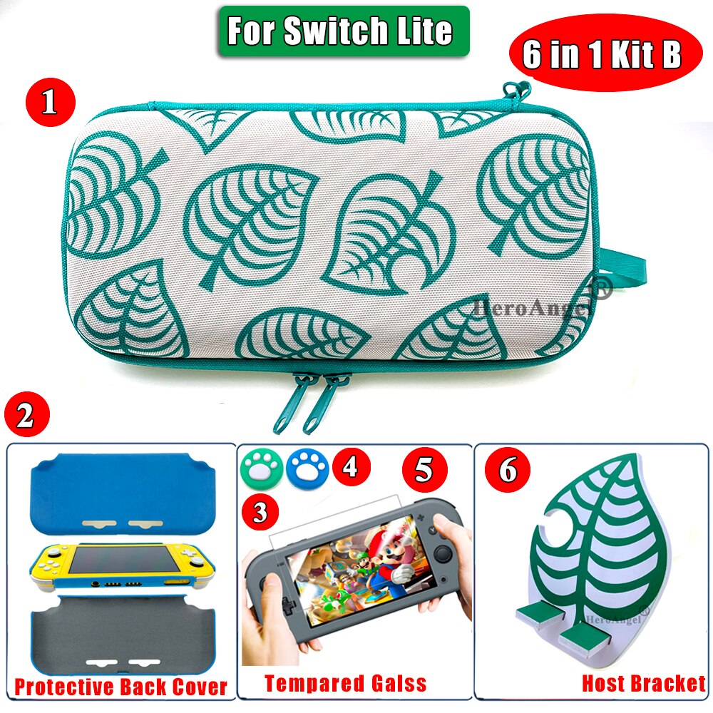 Animal Crossing NintendoSwitch Hard Cary Case for Nintendos Switch NS Lite Console Storage Bag & Skin Sticker & Joy-con Cap: For SwitchLite 6IN1B