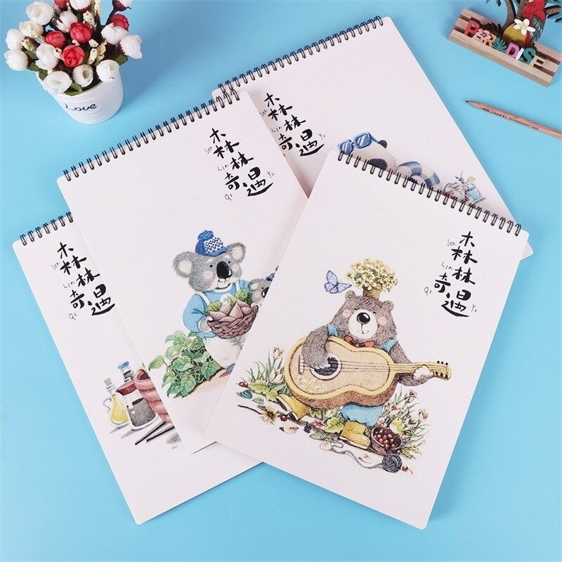 A4 Coil Loose-leaf Sketchbook Spiral Bound Cartoon Cover Kraft Blank Drawing Book Sketch Diary Memo Note Office School