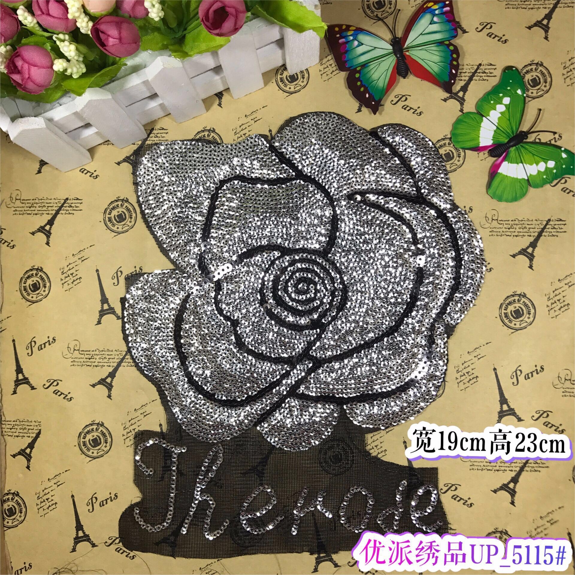 Accesorios de alta gama para ropa, bordado de cuentas de tela de flores de rosas, bordado hecho a mano, bordado de lentejuelas para manualidades: 3