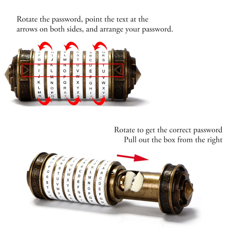 Da Vinci Code Lock Metal Cryptex Locks Retro Wedding Valentine's Day Alphabet Lock Mini Cryptex Die Cast Collectible