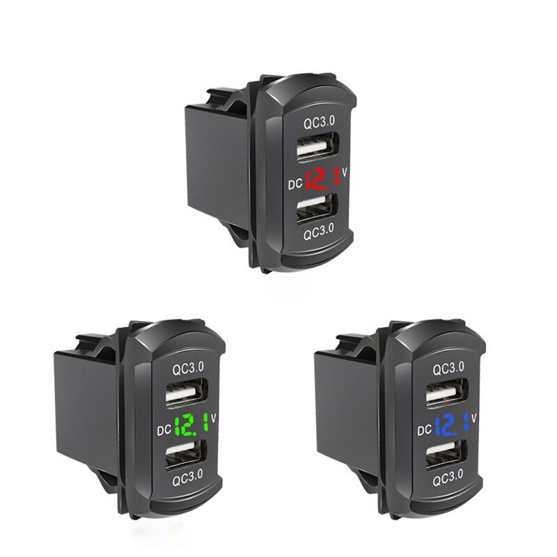 Quick Charge Dual QC3.0 USB Car Charger Fast Charge Socket Power Outlet with LED Voltmeter for 12V 24V Car Boat Marine