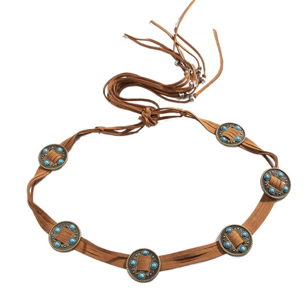 Faja trenzada con borlas simples para mujer, cinturón con cuentas, cadena de cintura bohemia, faja de estilo occidental, pretina de estilo étnico para chica: Verde