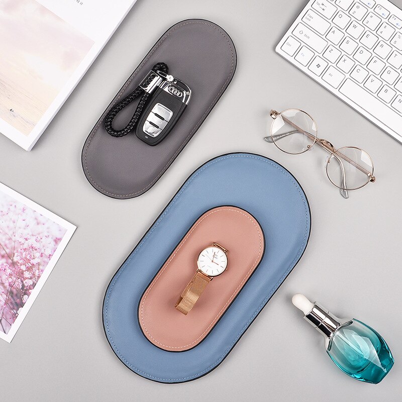 Edelstahl Leder Oval Ablage Dressing Tisch machen-hoch Schmuck Tablett Schreibtisch Organisieren Snack Lager Kasten