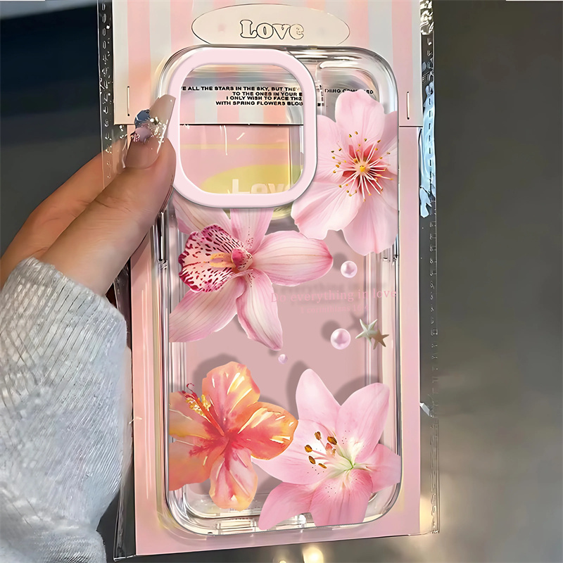 Coque de téléphone à motif de fleur de lys rose, étui souple Transparent pour iPhone 16 17 16e 15 14 13 12 11 Pro Max X XR XSMax 7 8 Plus SE2: Cuir artificiel