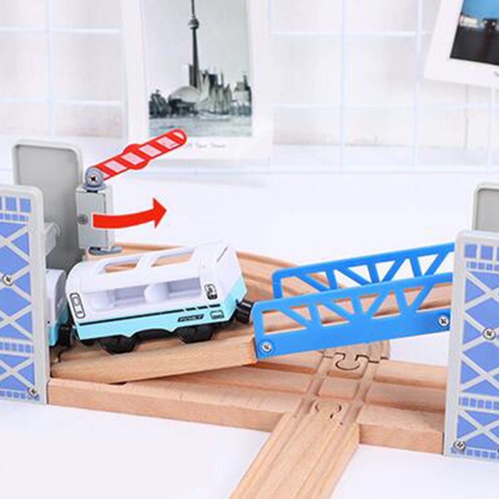Træ dobbeltdæk bro overføring legetøj diy togspor jernbane scene tilbehør