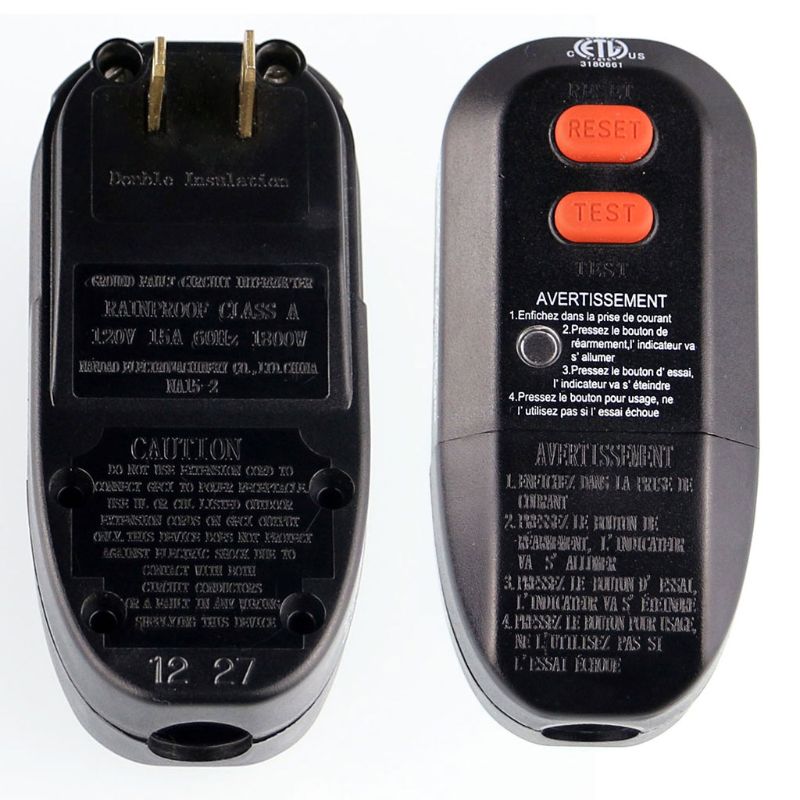 15A GFCI AC Plug Replacements USA With Reset Circuit Protection Assemble 2-Prongs Wire Connection For Conditioner Heater qiang