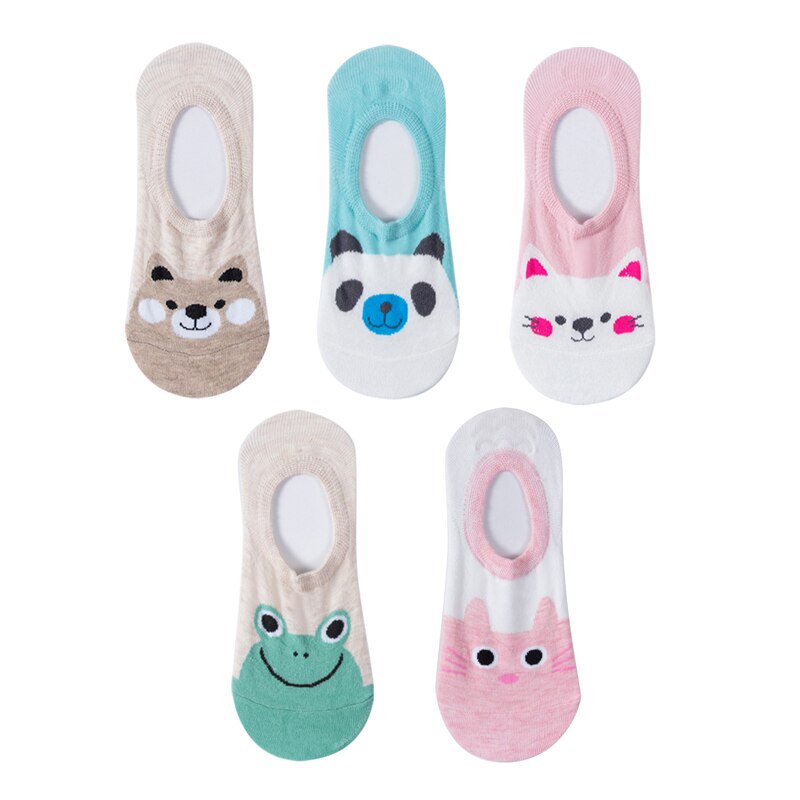 5 Pairs Lot Cotton Women Socks Female Casual Boat 3D Pack Cartoon Harajuku Cat Cute Heart Invisiable Funny Girl Ankle Sock Set: type 8