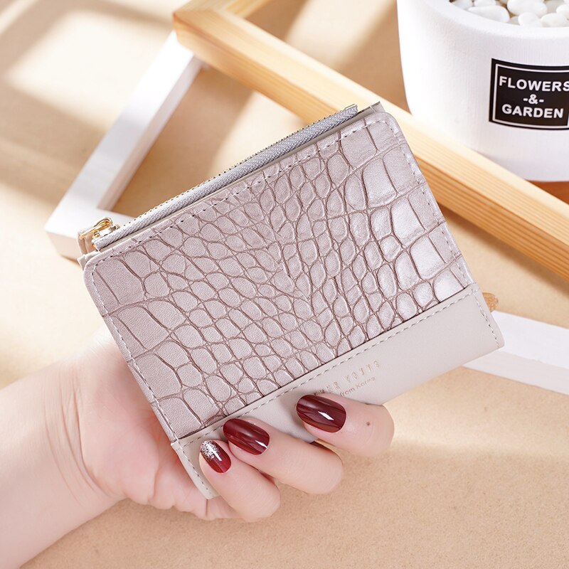 Crocodile Pattern Women's Wallets Mini Coin Purse Ladies Small Wallet Female PU Leather Two-Fold Zipper Card Holder: Gray 6210