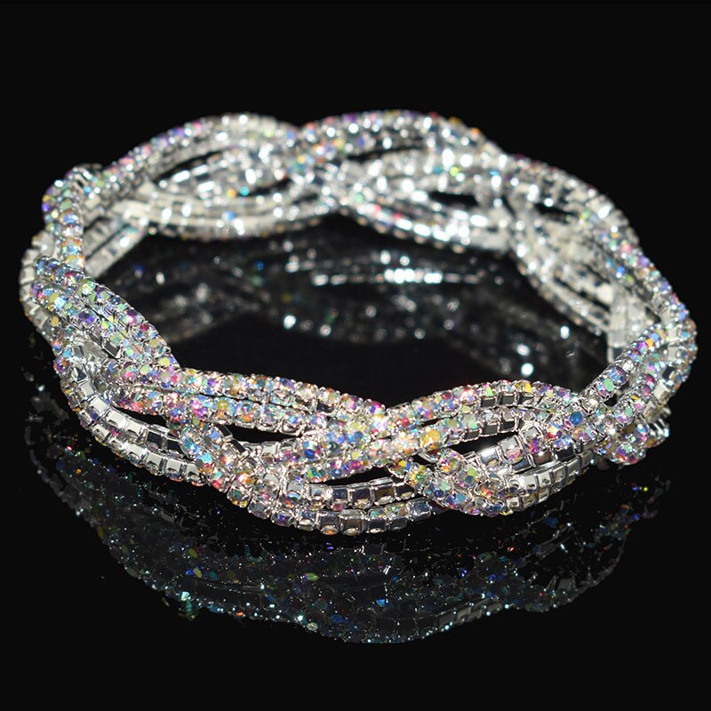 Kristall Charme Armbänder frauen Gold Silber Überzogene Strass Armbinde Strang Armbänder Hochzeit Braut Partei Schmuck: AB Silber-
