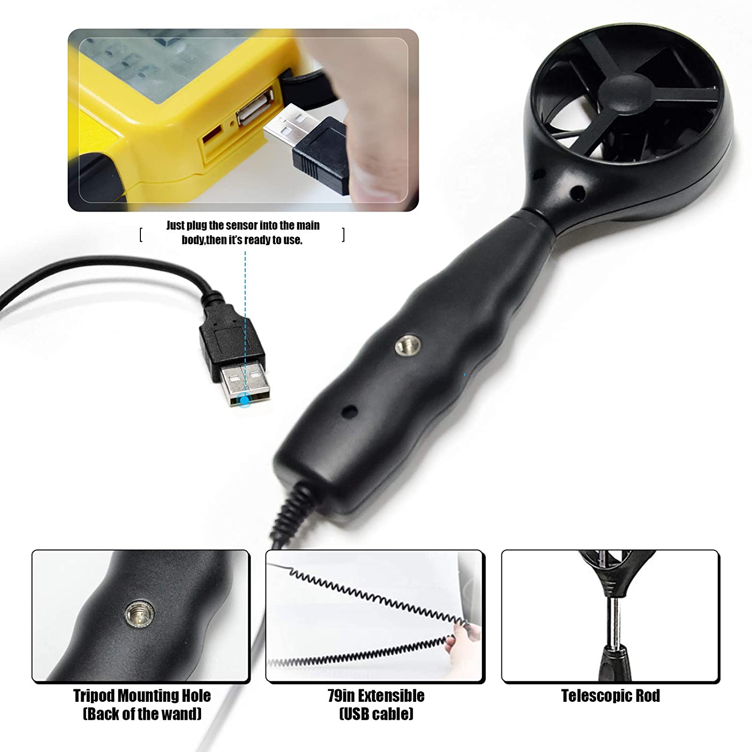 Replacement Wind Sensor Wand for BTMETER BT-856A BT-846A Pro HVAC Anemometer - (Sensor Vane ONLY, Anemometer NOT Included)