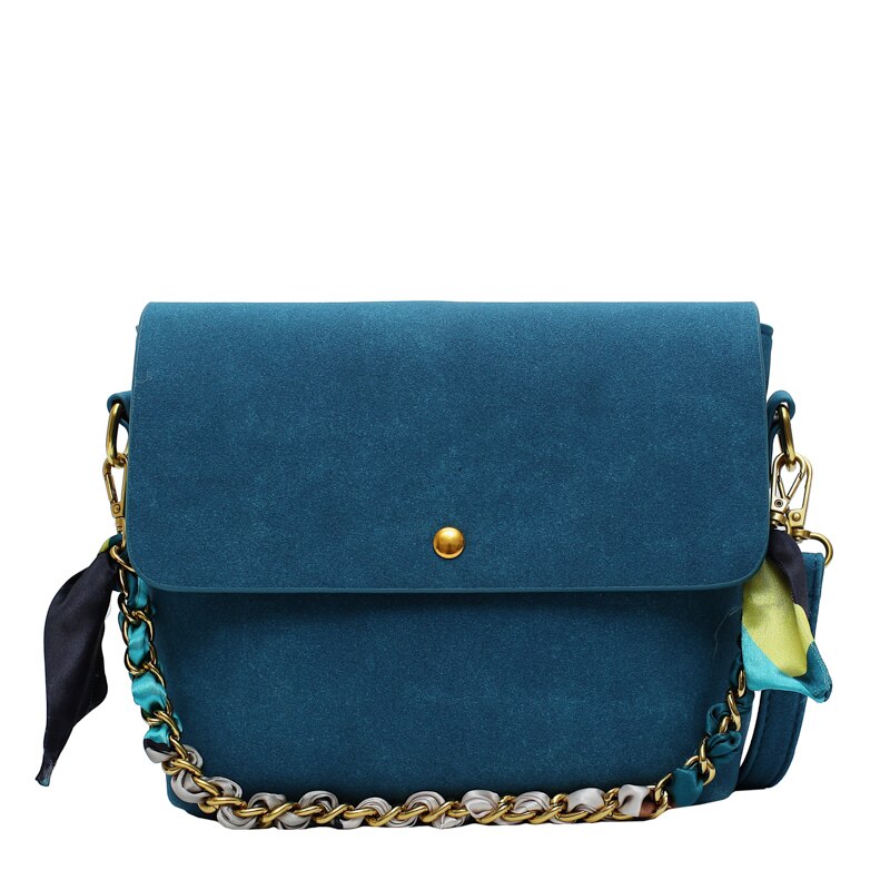 All-match solid color handbag exquisite shopping bag retro casual lady handbag college style one-shoulder diagonal bag: Blue