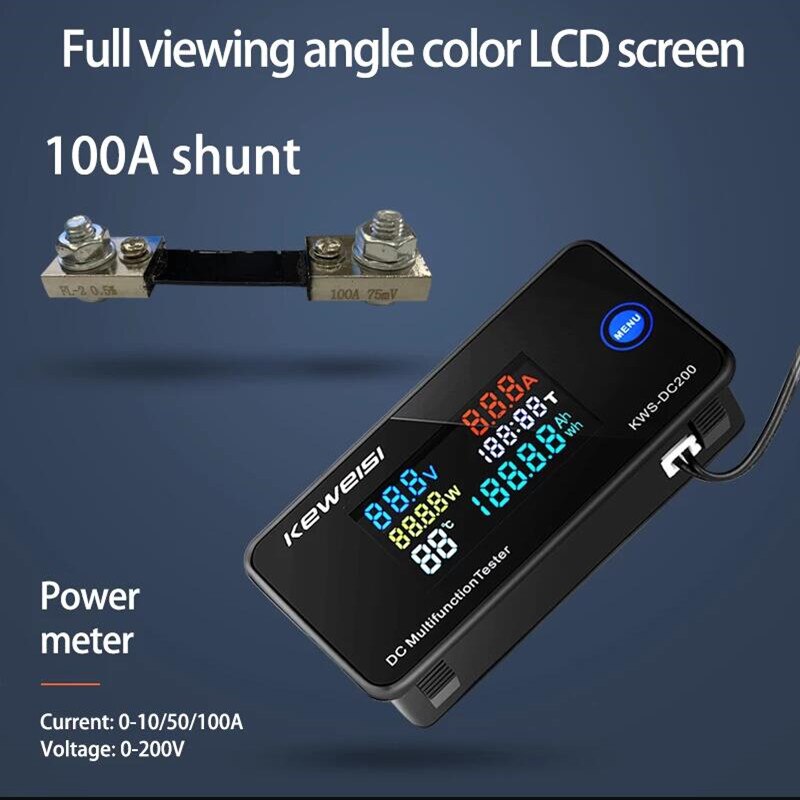 KWS-DC-200 Digitales Voltmeter, Amperemeter, DC 0–200 V, KWS Energie Energie Meter, LED-Farbe, DC, elektrisches Wattmeter mit zurücksetzen-Funktion, 0–100 A