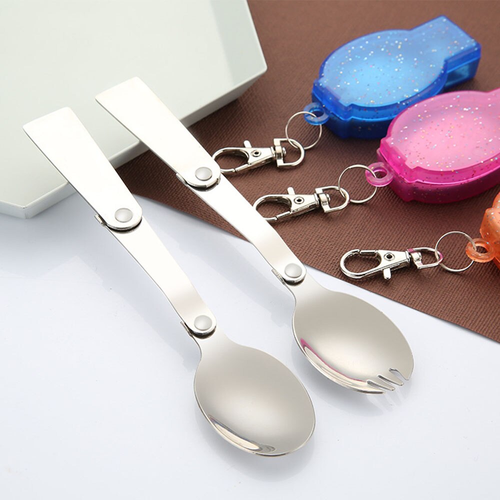 Camping Utensil Compact Stainless Pocket Spoon Fork Spork Foldable Camp Travel Party Picnic Cooking Folding Outdoor Tableware