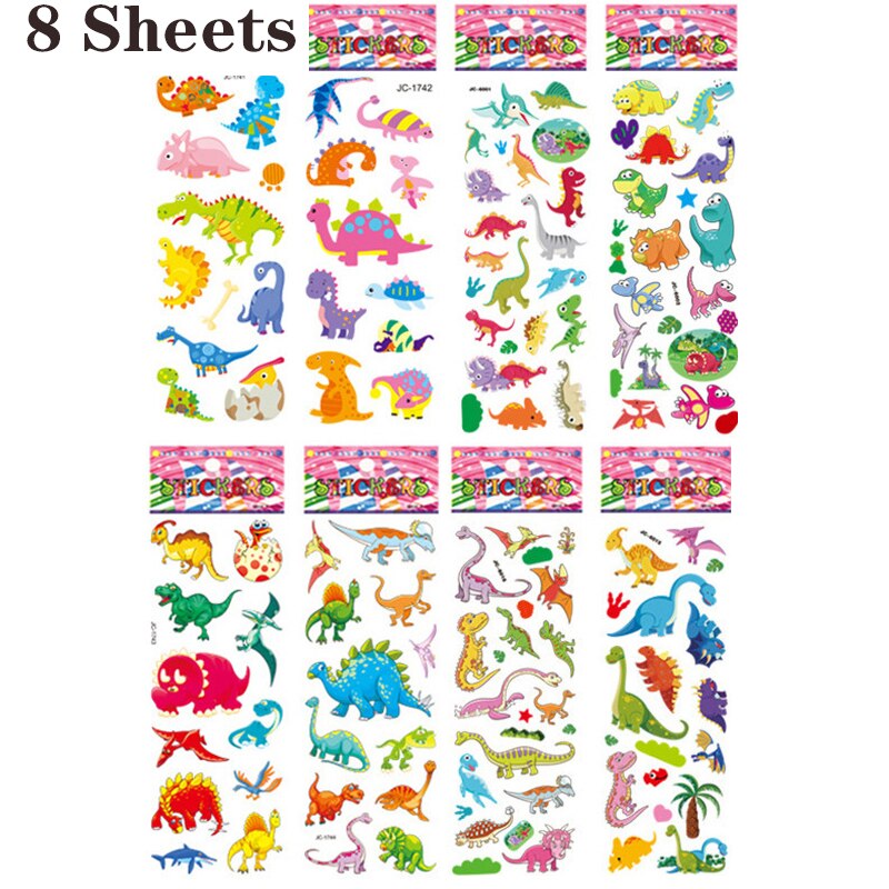 20/8 Diffetent Lenzuola 3D Puffy Adesivi All'ingrosso per le Ragazze Dei Ragazzi Animale di Pesce Auto Dinosauro Del Fumetto Classic Education Giocattoli Per Bambini Regali: 8 sheets dinosaur