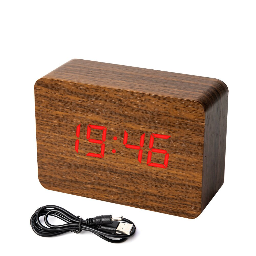 Houten bamboe led digitale wekker klok despertador moderne temperatuur bureauklok led elektronisch: Rood hout rood