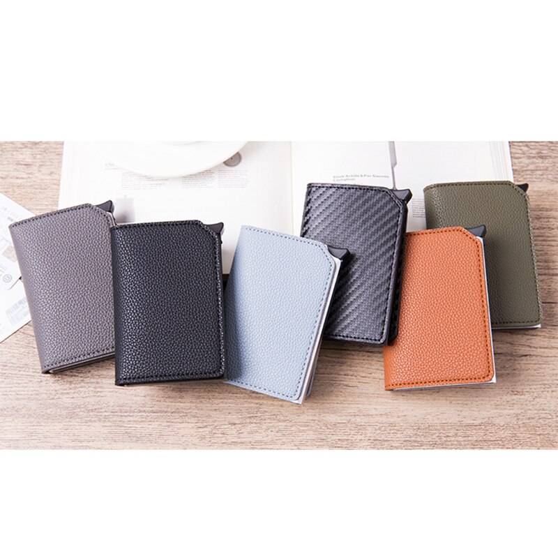 Bisi Goro Anti-Diefstal Smart Wallet Carbon Fiber Credit Kaarthouder Rfid Pop-Up Clutch Multi Mannen en Vrouwen Unisex Card Case