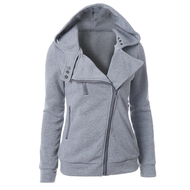 Sweat à capuche de skate femme automne hiver revers fermeture éclair vêtements d'extérieur femme couleur unie à capuche Oblique Zip sweat à capuche de skate: light gray / XL