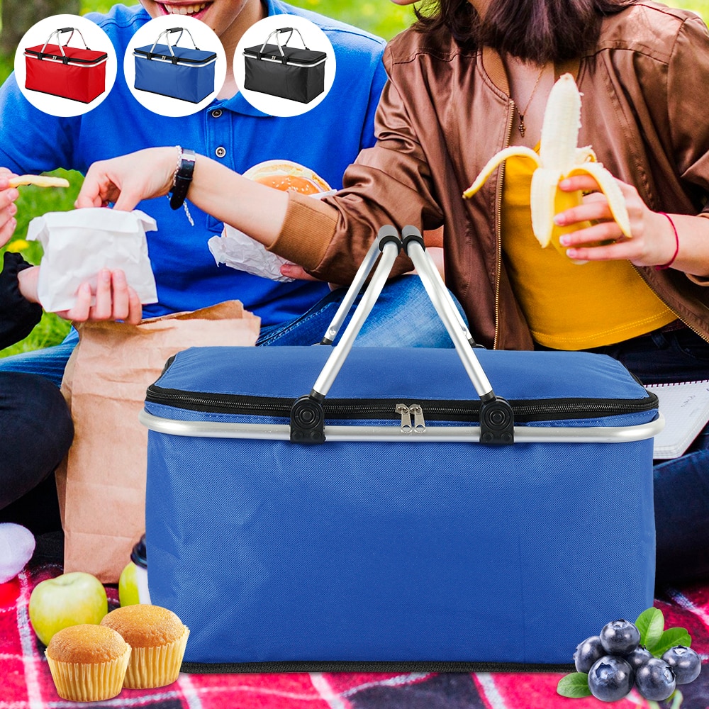 32L Folding Picnic Camping Lunch Bags Insulated Cooler Bag Cool Hamper Storage Basket Bag Box Outdoor Portable Picnic Basket