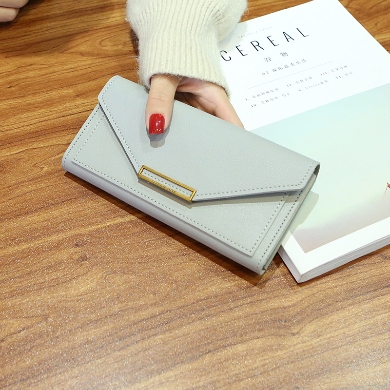 Wallet style for women Korean long style, fresh multi-function buckle, Japanese and Korean retro thin coin wallet: GRAY