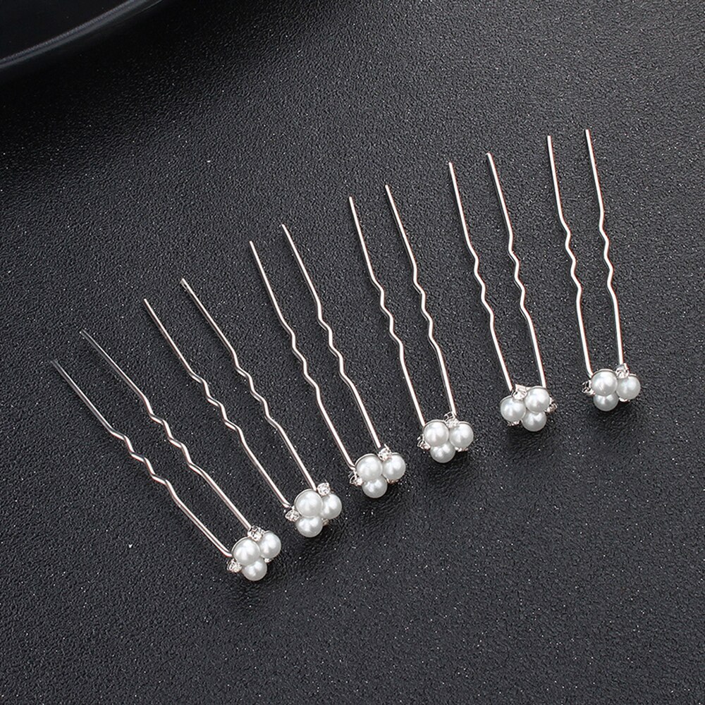 Conjunto de 6 unidades de horquillas hechas a mano para el cabello para mujer, accesorios de perlas, broches para el cabello, horquillas de pelo para de boda, joyería para el pelo: silver